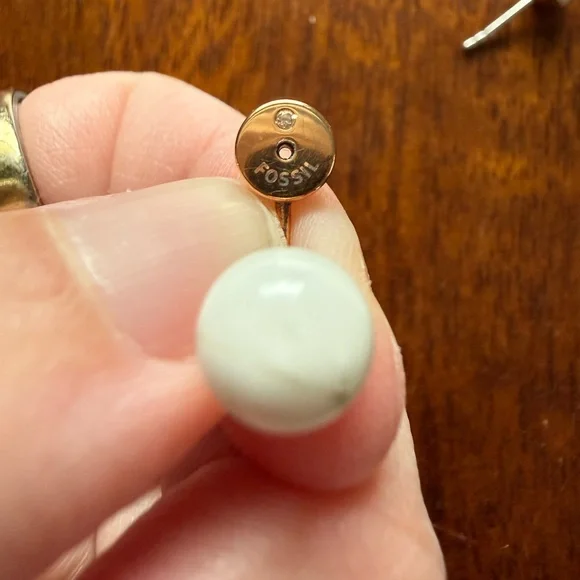 Fossil Gold and White Marble Earrings - Picture 4 of 5